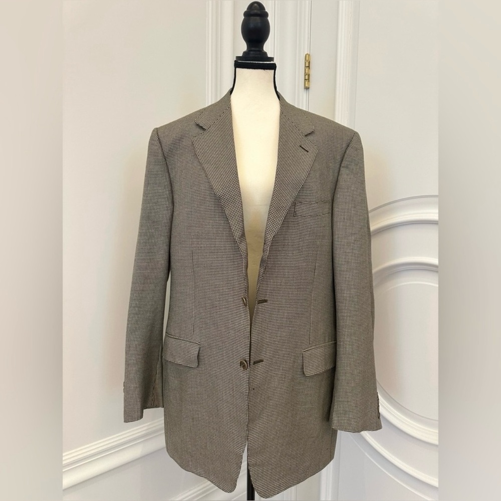 Canali Single Breasted Beige & Black Houndstooth Blazer (Size 44L)